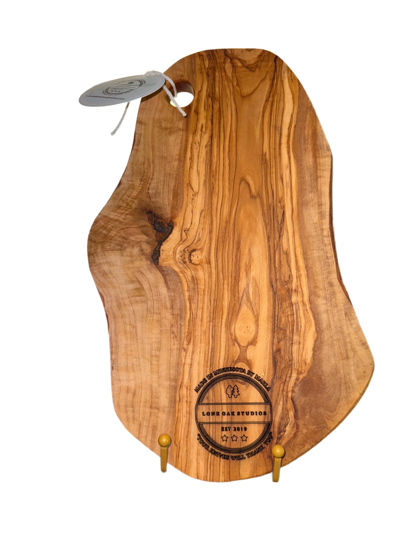 Olive Wood Live Edge Cutting/Serving Board with Guitar Laser Image