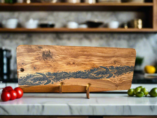 Olive Wood Cutting/Serving Board with laser engraved turtles