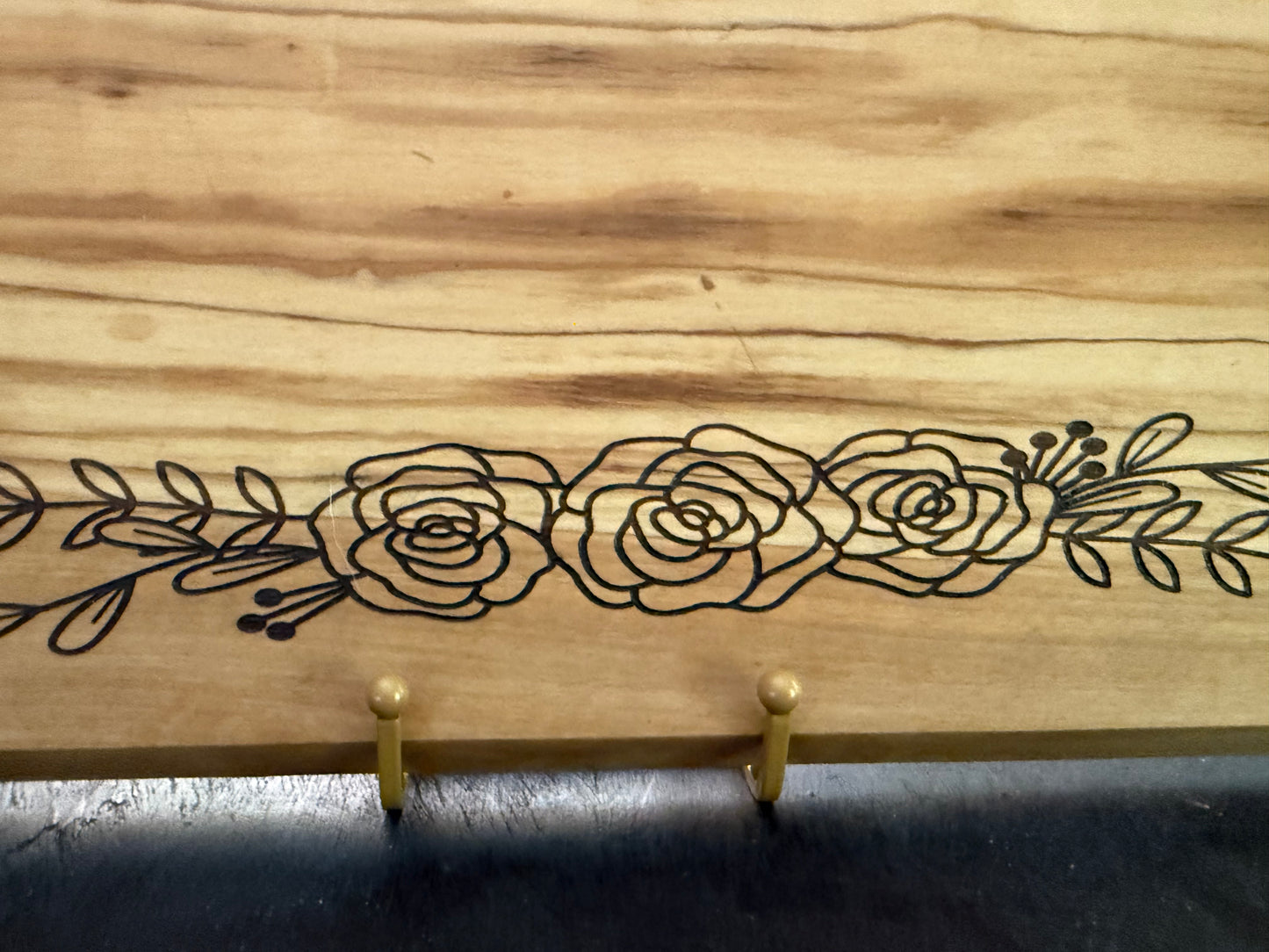 Olive Wood Cutting/Serving Board with Laser Engraved Roses