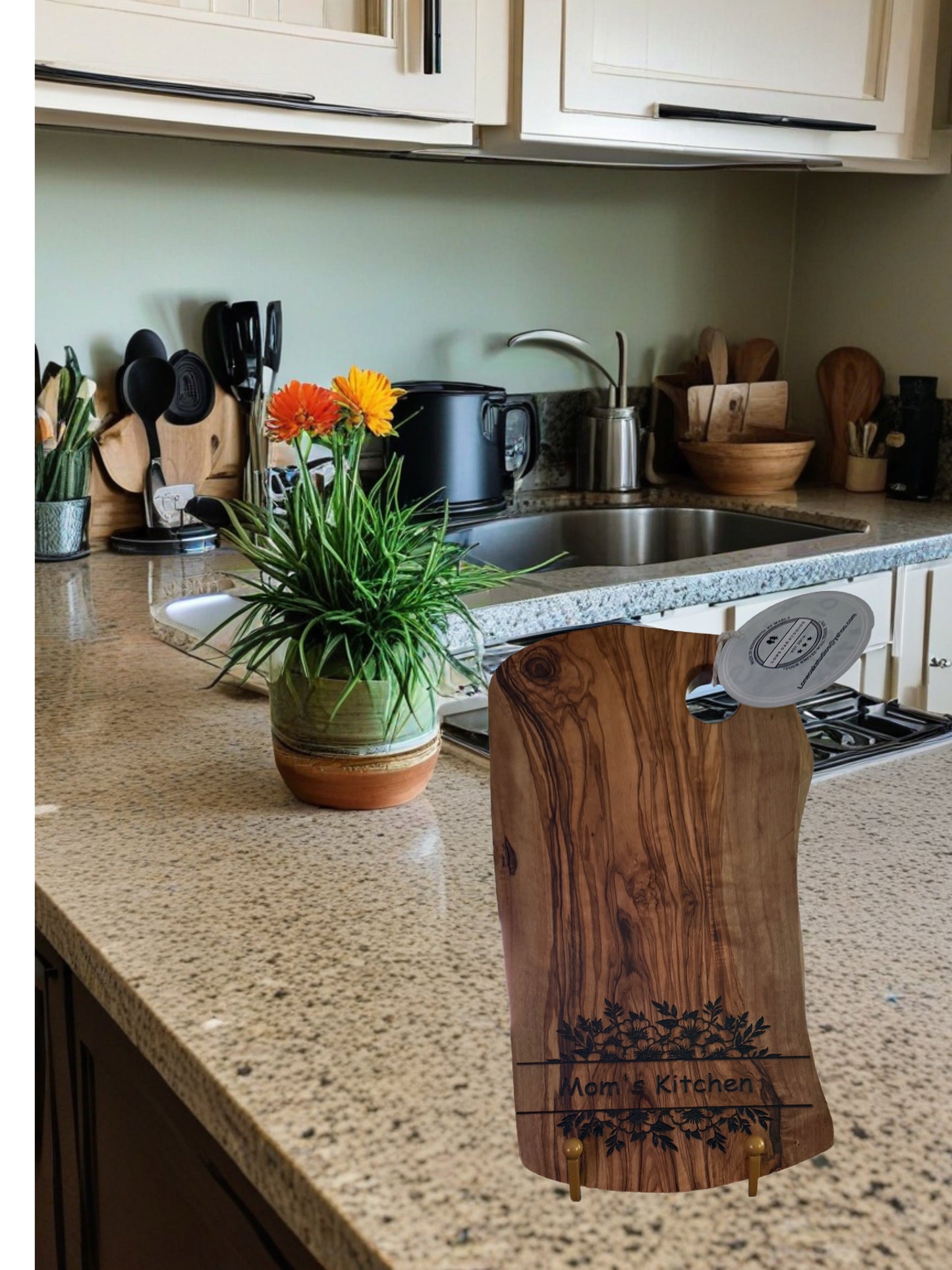 Olive Wood with Mom's Kitchen Laser Engraved