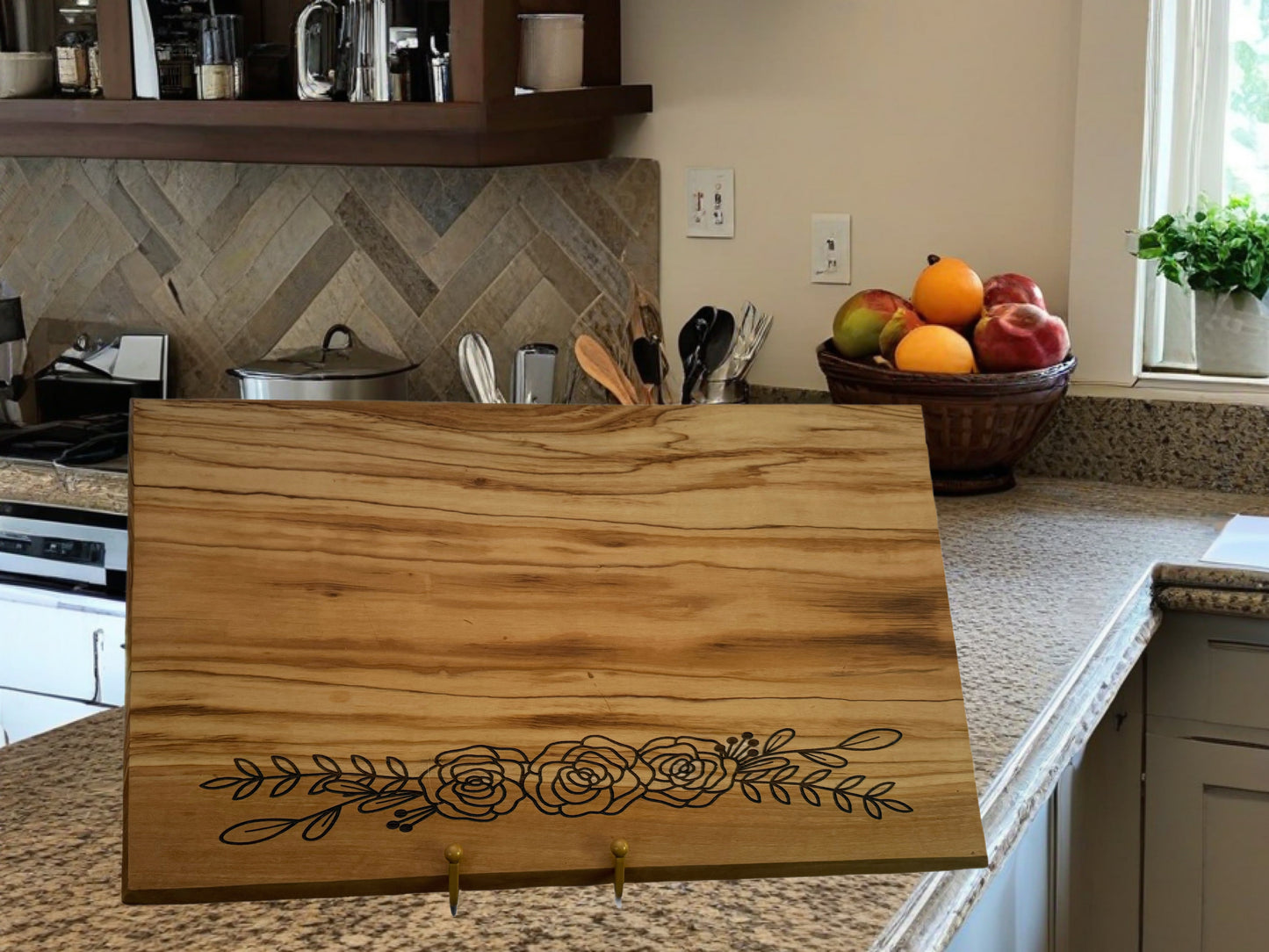 Olive Wood Cutting/Serving Board with Laser Engraved Roses