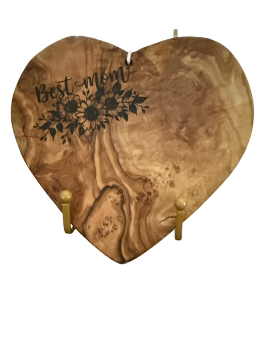 Olive Wood Heart Shaped Butter Board with laser engraved