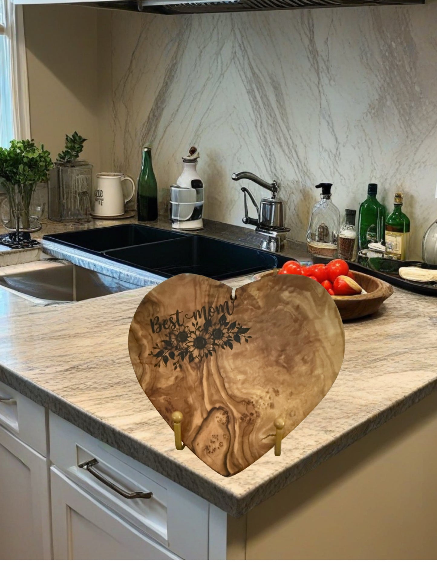 Olive Wood Heart Shaped Butter Board with laser engraved