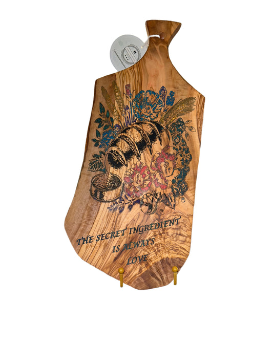 Olive Wood Cutting/Serving Board Live Edge with Laser Engraving