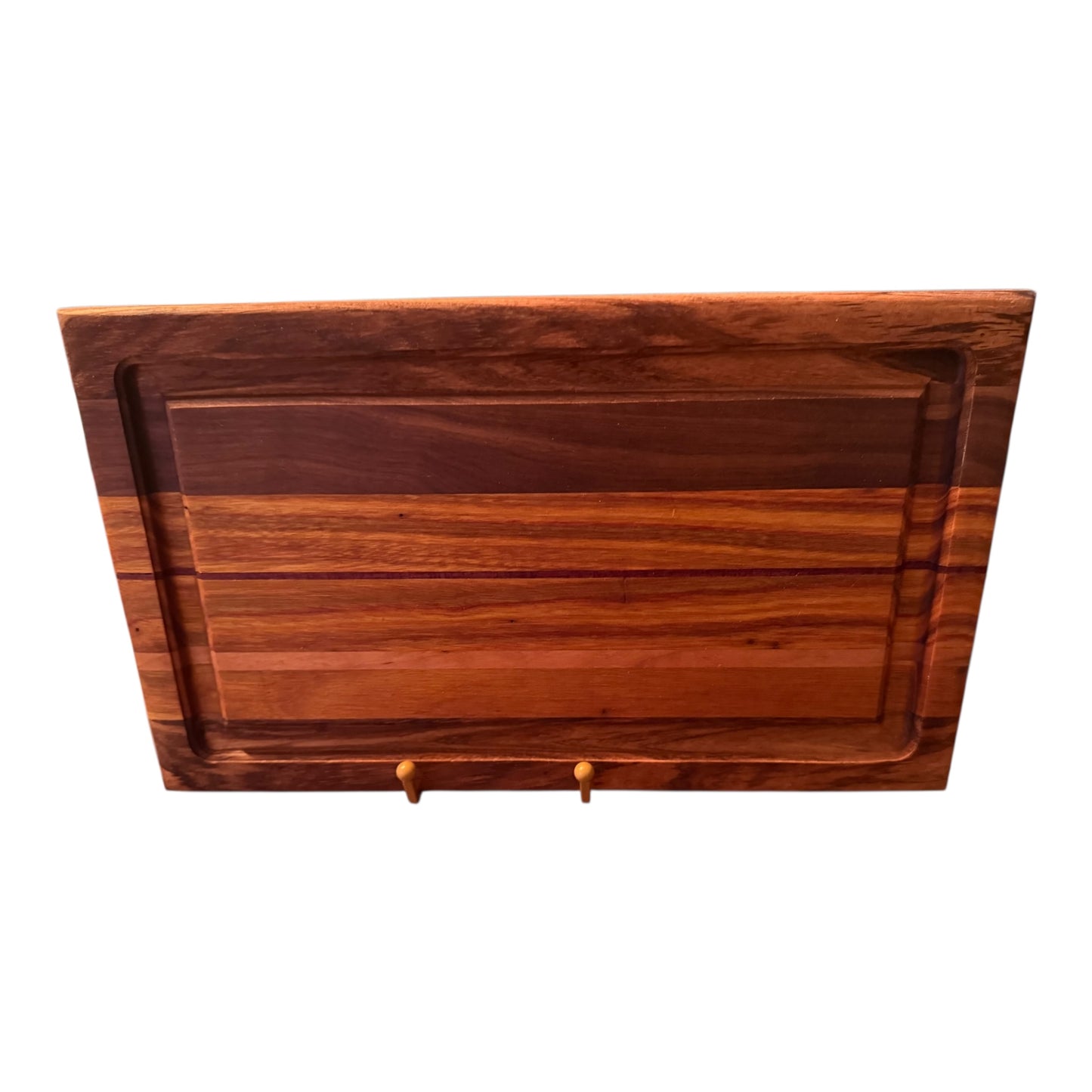 Cutting Board  Approximately 13"x8" with Juice Groove.  Canary, Walnut and Purple Heart Wood (21025)